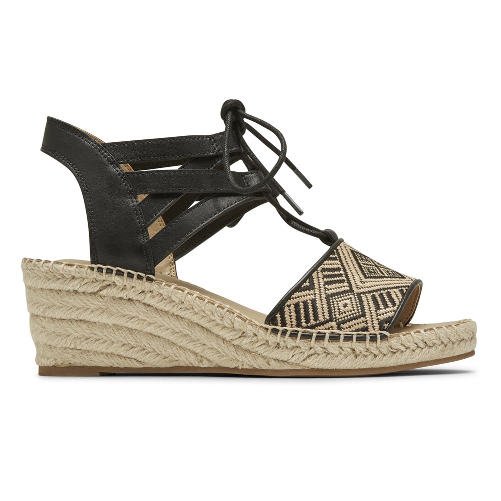 Rockport Marah Lace - Womens Wedges Sandals - Black - NZ (MTA-653741)